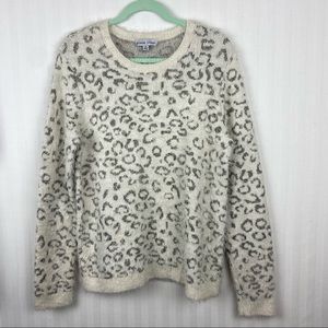White Snow Leopard Metallic Sweater Medium